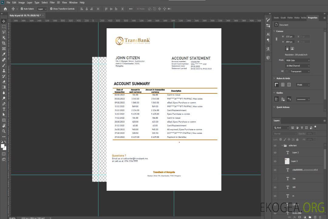 Modèle de relevé bancaire Mongolie Transbank au format Word et PDF template Modèle de relevé bancaire Mongolie Transbank au format Word et PDF template